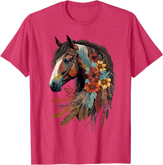 Just a girl who loves horses Co. Equestrian Horse Girl Western CowGirl Horseback Riding Theme T-Shirt - Red Heather