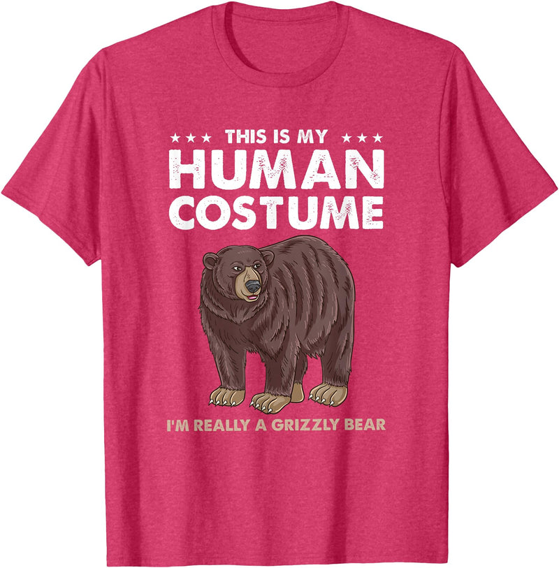 Hiking Lover Design This Is My Human Costume Im Really A Grizzly Bear T-Shirt - Red Heather