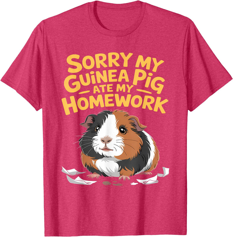 Sorry My Guinea Pig ate my Homework Kids School Sorry My Guinea Pig Ate My Homework Funny Pet Rodent Hamster T-Shirt - Red Heather