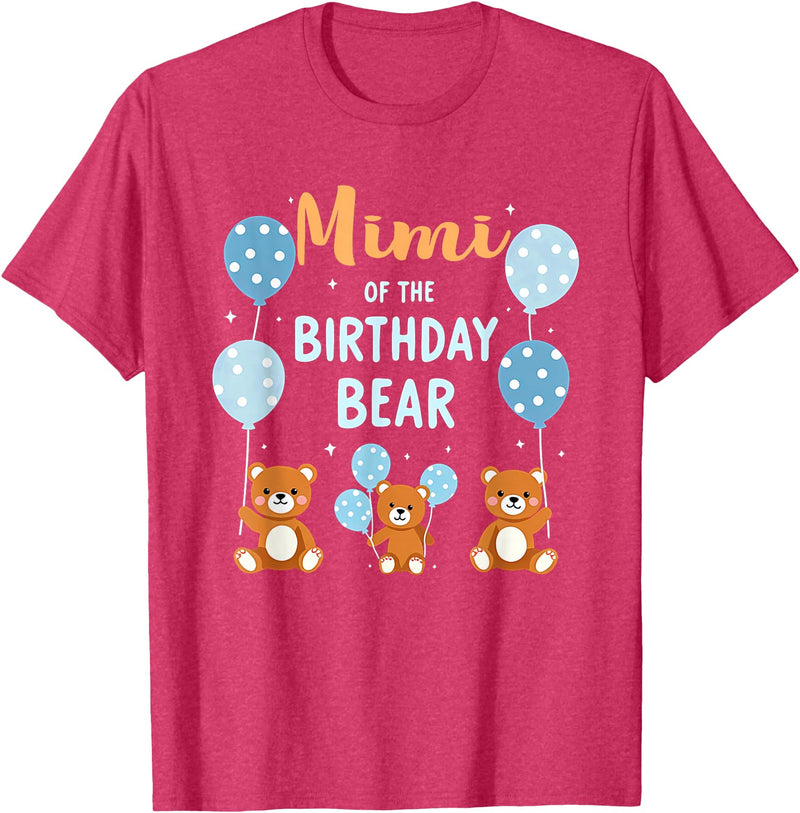 Balloons Birthday Party Matching Family Tee Birthday Bear Grandma Mimi Of The Birthday Boy T-Shirt - Red Heather