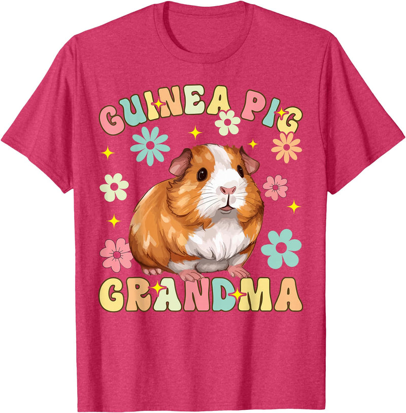 Guinea Pig Rodent Pet Owner Gifts Guinea Pig Grandma Groovy Guinea Pig T-Shirt - Red Heather
