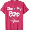 Couples Halloween Matching Gifts Matching Halloween Pajama Couples, She’s My Boo Skull Face T-Shirt - Red Heather