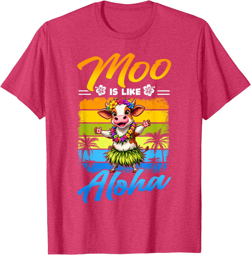 Aloha Animal Hawaii Flower Chain Hula Dance Art Hawaii Animal Haku Lei Grass Skirt Hula Dance Aloha Cow T-Shirt - Red Heather