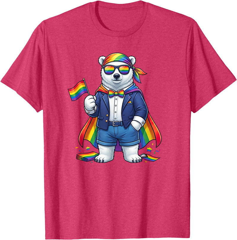 LGBTQ Polar Bear Lovers Costume for Boy Girl Funny Polar Bear LGBT Rainbow Lesbian Gay Pride Women Men T-Shirt - Red Heather