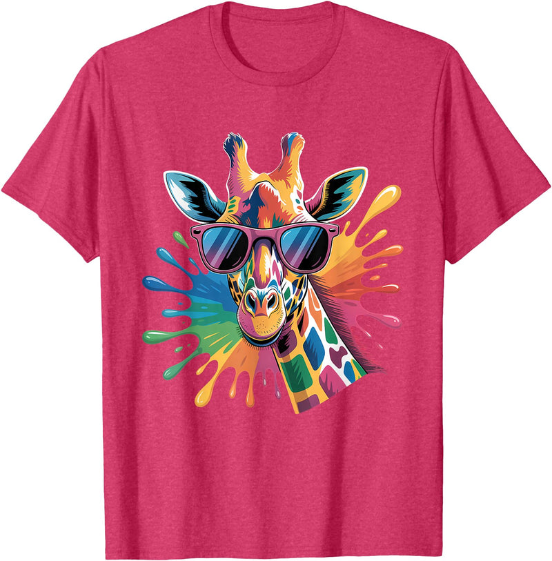 Safari Animal Art Giraffe Sunglasses Funny Giraffe Lover Safari Animal Animal T-Shirt - Red Heather