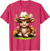Cute Scottish Highland Cow Lovers Scottish Highland Cow Flowers Cattle Hairy Cow T-Shirt - Red Heather