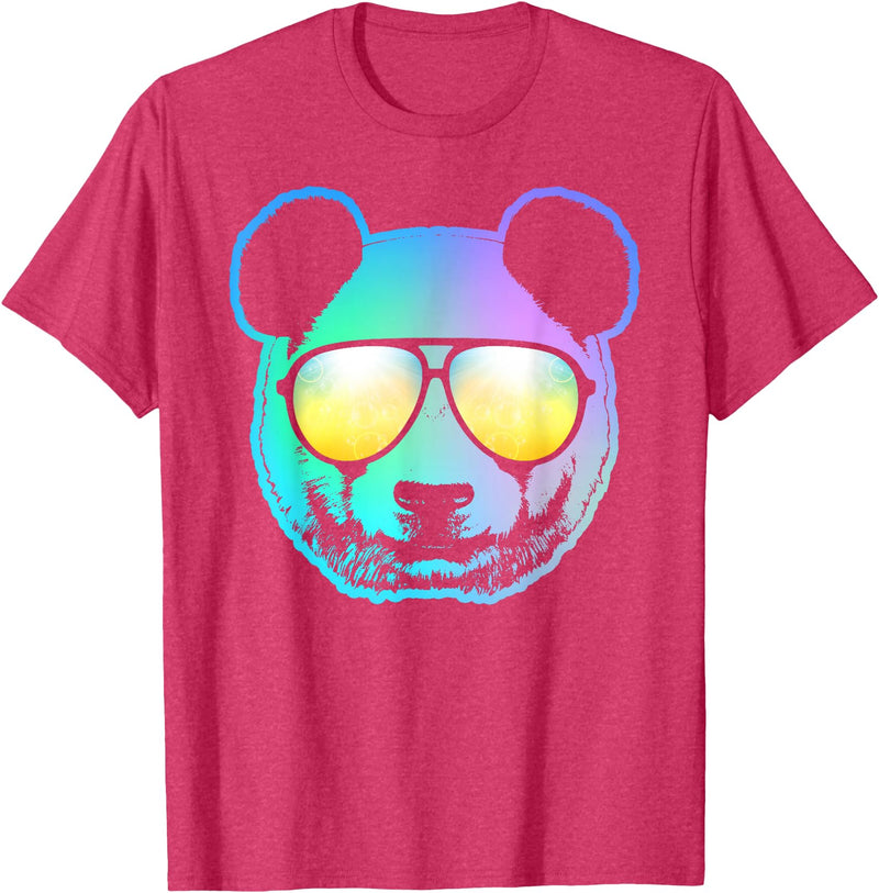 Panda Shirts Panda Neon Bear Face T-Shirt T-Shirt - Red Heather