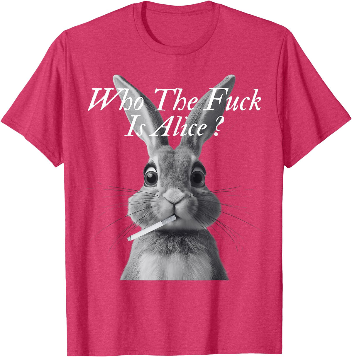 Retro Who the F_ck Is Alice Funny Rabbit T-Shirt in Red Heather
