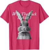 Retro Who the F_ck Is Alice Funny Rabbit T-Shirt in Red Heather