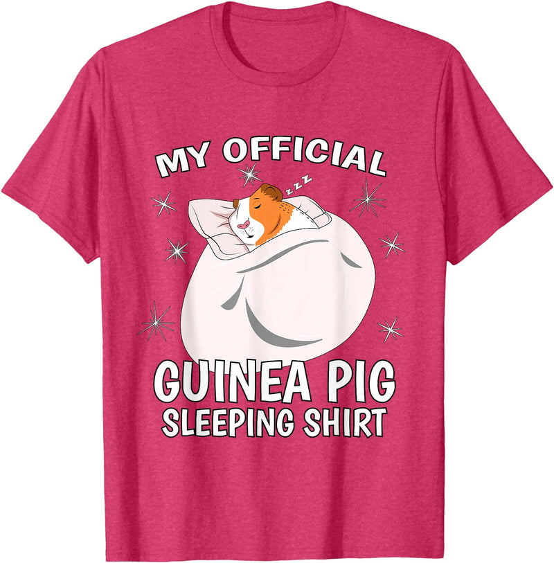Guinea Pig Sleeping Wear Women, Men & Kids My Official Sleeping Shirt PJ Pajama Top Guinea Pig T-Shirt - Red Heather