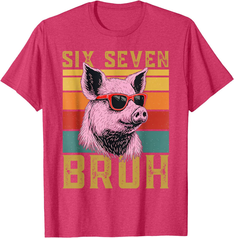 6 7 Pig Funny Animal Apparel Funny Pig 67 6 7 six Seven Meme Animal Retro Design T-Shirt - Red Heather