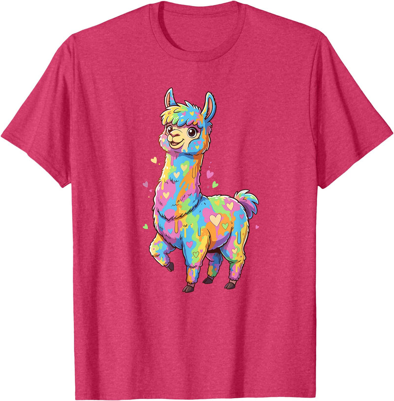 Rainbow Llama Love Pastel Hearts Kawaii Colorful Rainbow Heart Llama Kawaii Cute T-Shirt - Red Heather