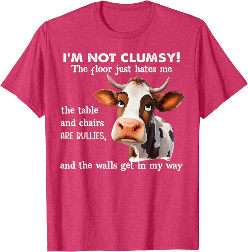 Funny Cow I'm Not Clumsy The Floor Tee Shirt Cow I'm Not Clumsy The Floor Just Hates Me The Table T-Shirt - Red Heather