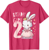 Rabbit Princess Children's Birthday 2 Years Girl Pink T-Shirt in Red Heather