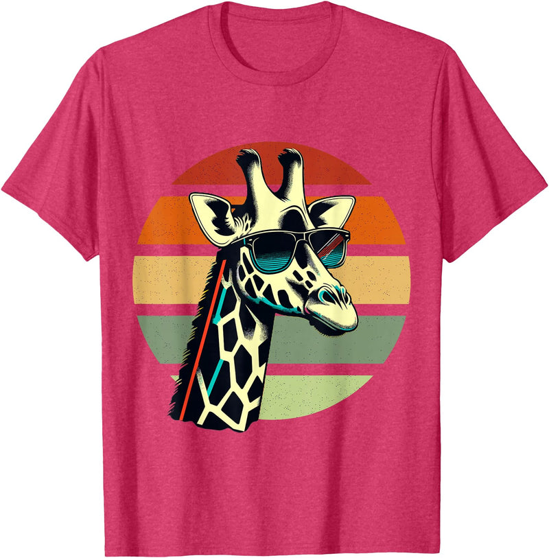 Humorous Gifts for Giraffe lover Giraffe Vintage Sunglasses T-Shirt - Red Heather