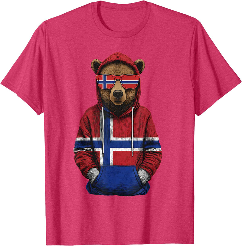 Cool Norwegian Roots Norway Norway Roots Bear Norge Norwegian Flag T-Shirt - Red Heather