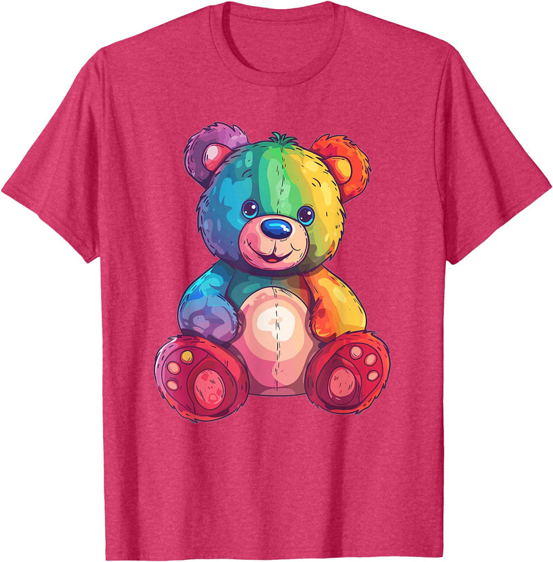 Cute Teddy Bear I Teddy Art I Kids Teddy Bear Colorful Teddy Bear T-Shirt - Red Heather