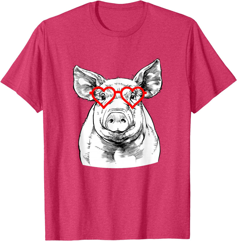 The Pawster Pig Valentines Day Farm Animal Lover T-Shirt - Red Heather