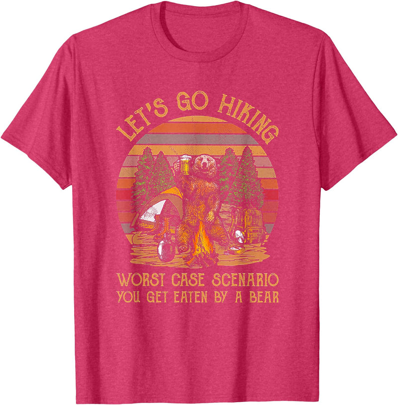 Let's Go Hiking Worst Case Scenario You Get Eaten By A Bear T-Shirt - Red Heather