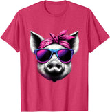 Fashionable Animals Wearing Pink Bandanas Pig Wearing Pink Bandana Headband and Sunglasses T-Shirt - Red Heather