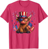 Funny Highland Cow Graphic Tee Men Women Highland Cow 4th of July Vintage American Flag T-Shirt - Red Heather