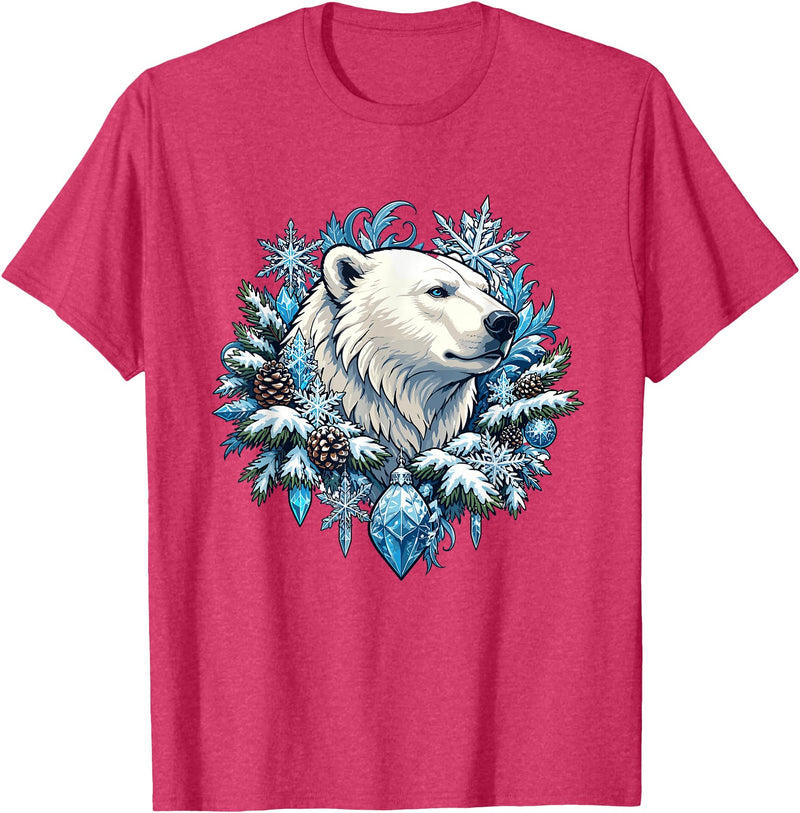 Arctic Polar Bear Winter Snowflake Pine Cone Christmas Polar Bear Snowflake Winter Wonderland T-Shirt - Red Heather