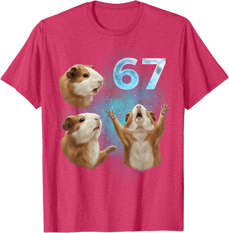 Guinea Pig 67 Meme Trending Vibe 67 Meme Guinea Pig Howling at The Moon Six Seven T-Shirt - Red Heather