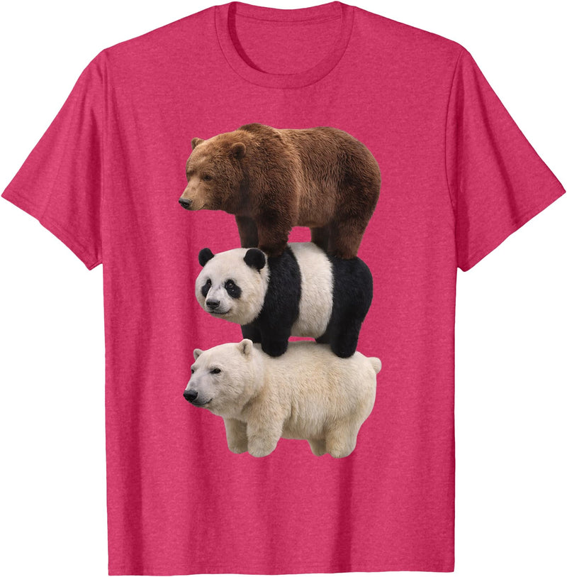 Funny Stacked Bear Panda Polar Bear Animal We Bears Realistic Stacked Bares Meme Animal T-Shirt - Red Heather