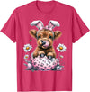 Funny Cow Easter Rabbit Cute Highland Cows Lover Easter Day T-Shirt - Red Heather