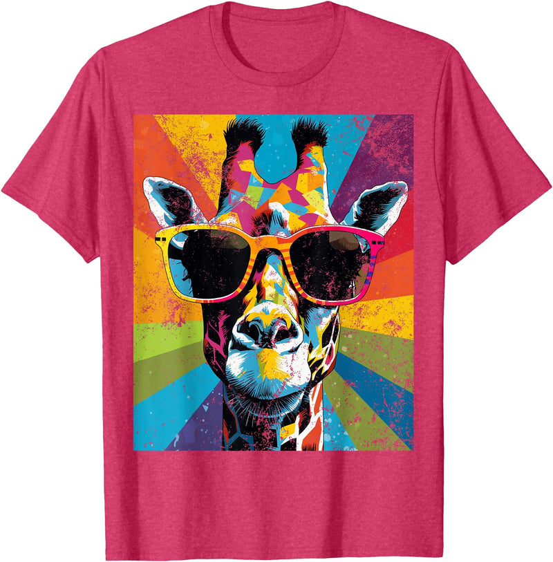 Giraffe Vintage Sunglasses Funny African By Tarin Giraffe Vintage Sunglasses Funny African Animal Lover T-Shirt - Red Heather