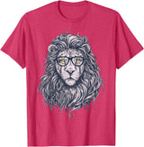 Wise Animal Cool Lion in Glasses Hipster Funny Nerd Humor T-Shirt - Red Heather