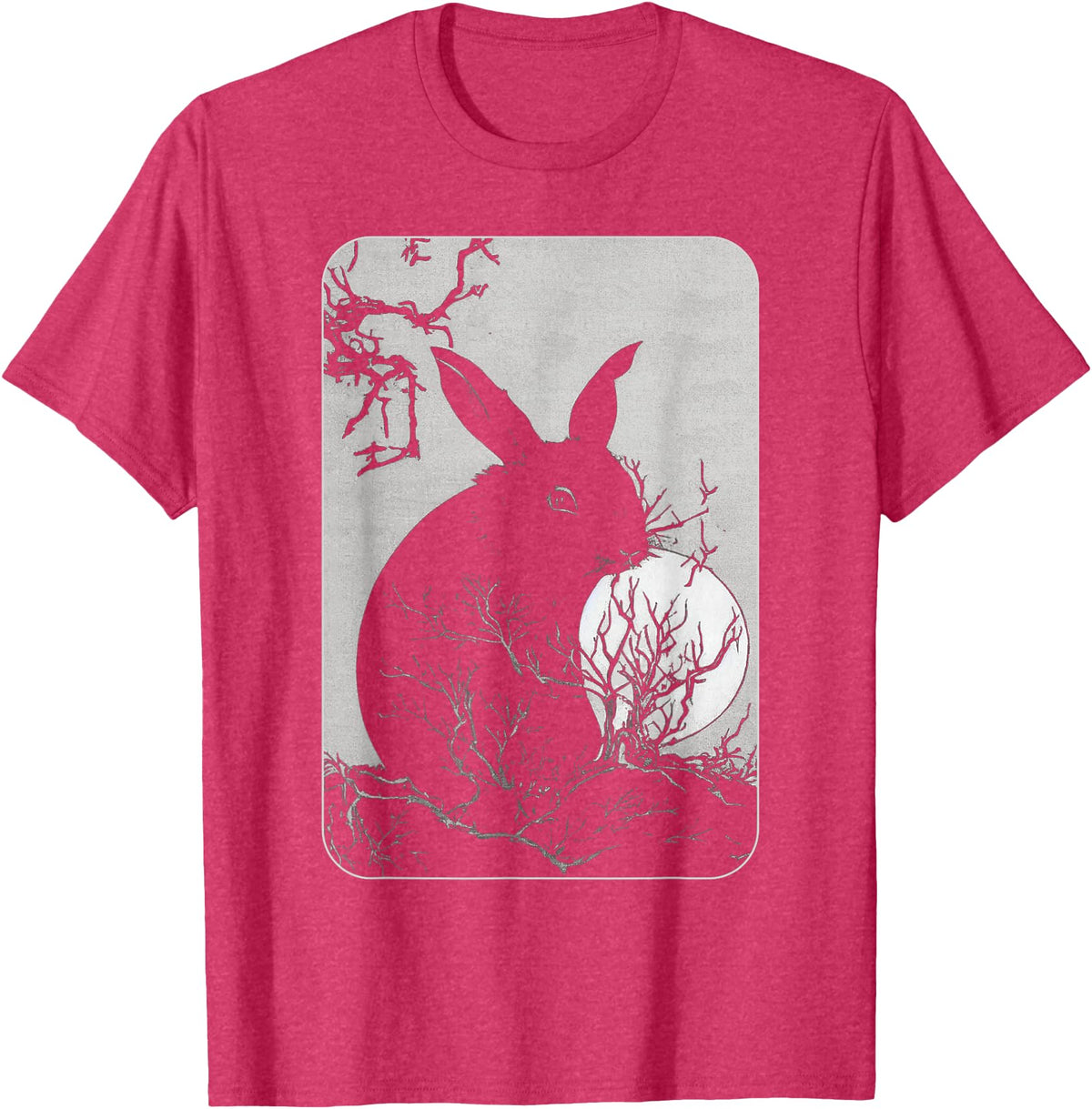 Rabbit Lover, Rabbit and Moon Small T-Shirt in Red Heather