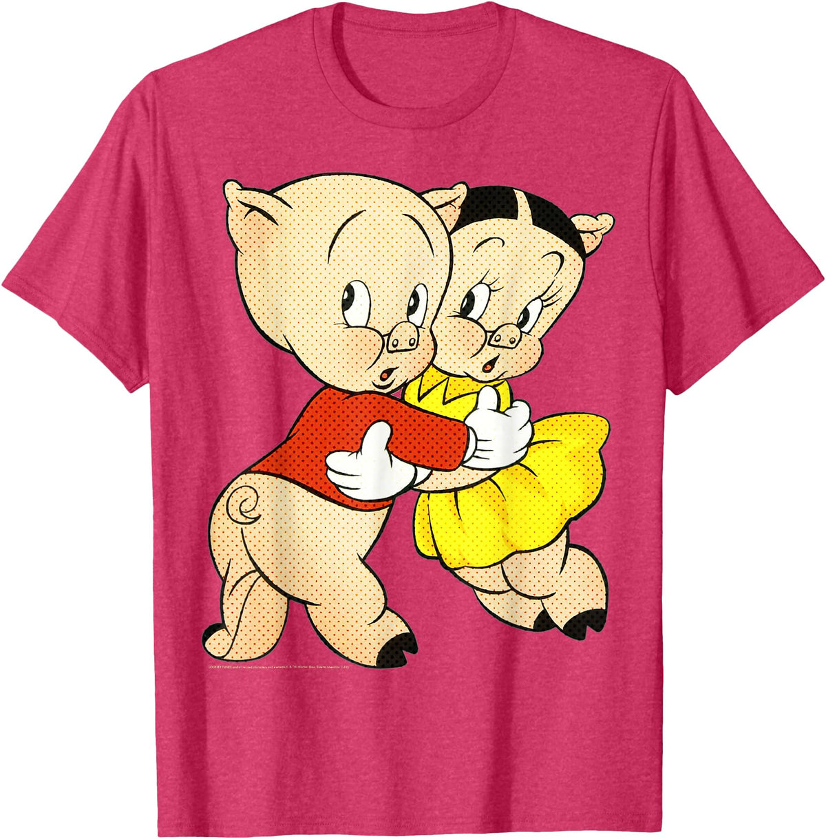 Looney Tunes Porky & Petunia Pig Portrait T-Shirt - Red Heather