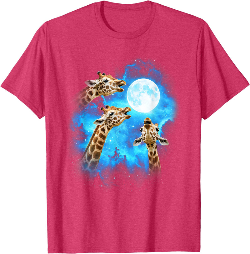 Animals howling blue 3 Giraffe Howling at The Moon Colorful Blue T-Shirt - Red Heather