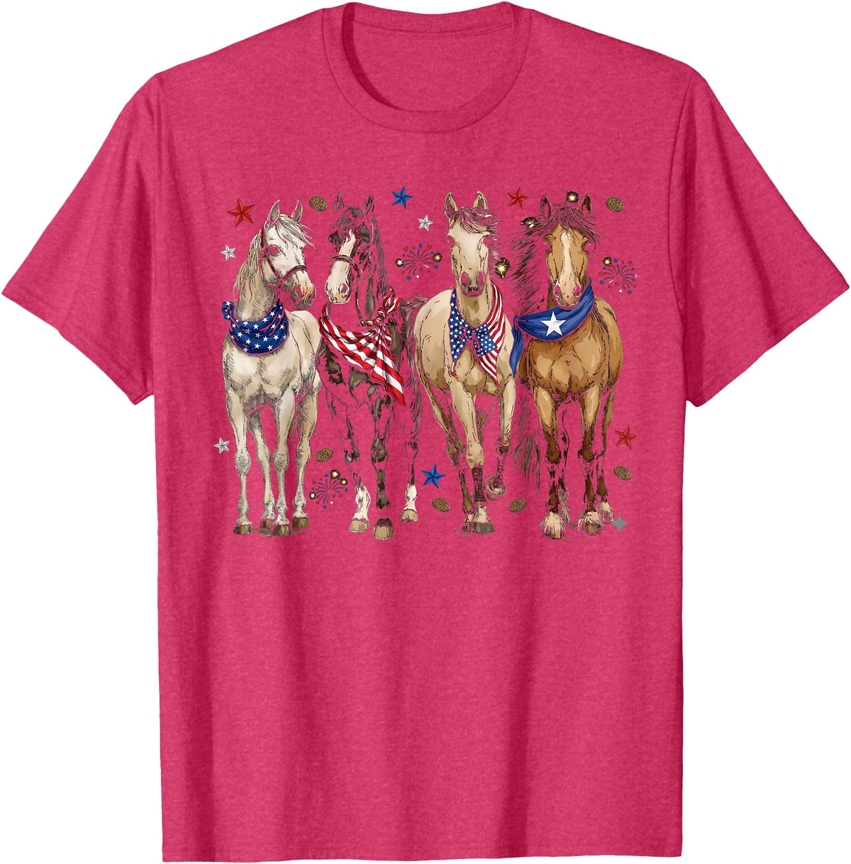 Patriotic Horse Squad 4th of July Equestrian Women Girls T-Shirt - Red Heather