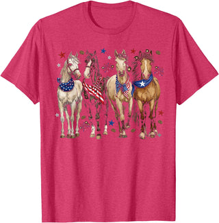 Patriotic Horse Squad 4th of July Equestrian Women Girls T-Shirt - Red Heather