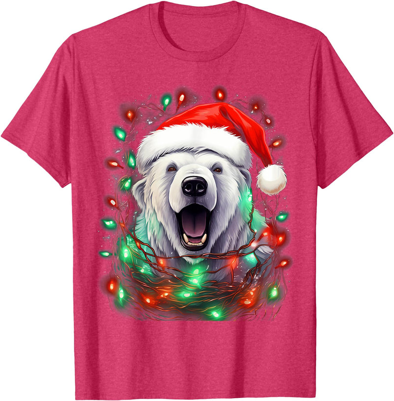 Polar Bear Christmas Costumes Xmas Polar Bear Tangled Christmas Lights T-Shirt - Red Heather
