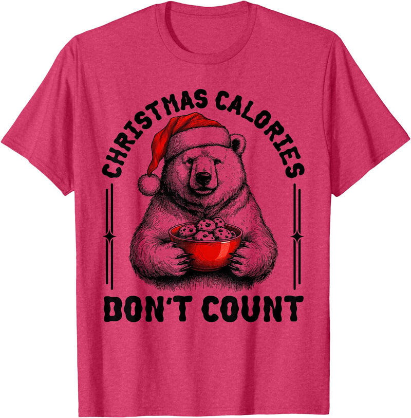 Funny Christmas Calories Polar Bear Xmas Food Tees Christmas Calories Don't Count Funny Polar Bear Cookie Meme T-Shirt - Red Heather