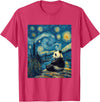 Bear Designs. Cute Panda Bear Van Gogh Style Starry Night Graphic T-Shirt - Red Heather