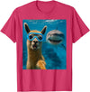 Selfie Llama and Shark Summer Scuba Diving Funny Llama Selfie with Shark Ocean Lovers T-Shirt - Red Heather