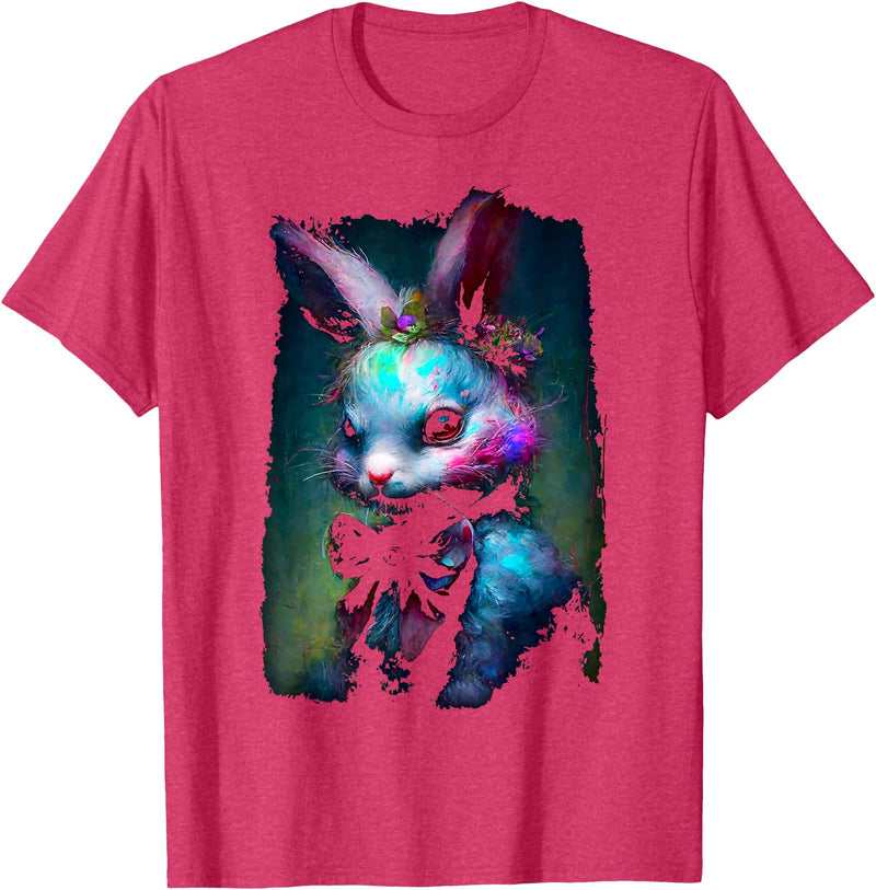 Creepy Nightmare Bunny Rabbit Silently Judges You T-Shirt in Red Heather