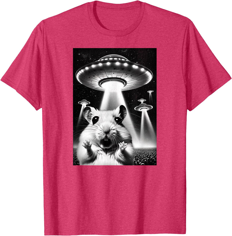 Hamster UFO | Funny Invasion Meme Alien Hamster UFO Selfie T-Shirt - Red Heather