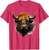Safari Animal Art Buffalo Animal Print Portrait Bison Nature Artwork T-Shirt - Red Heather