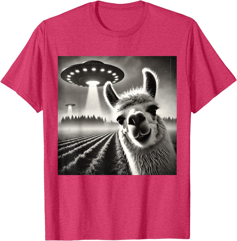 ÄLlamaAlpacaCo. Funny Llama Alpaca Selfie UFOs T-Shirt - Red Heather