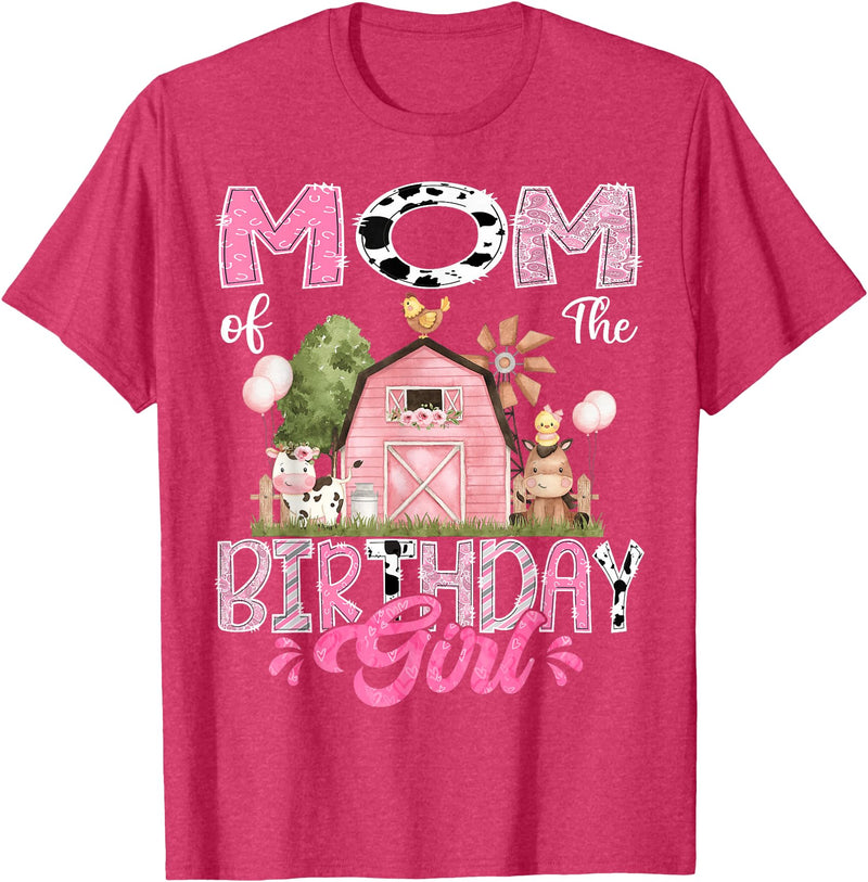 Famer Pink Cow Birthday Matching Tees Mom Of The Birthday Girl 1St Birthday Pink Cow Farm T-Shirt - Red Heather