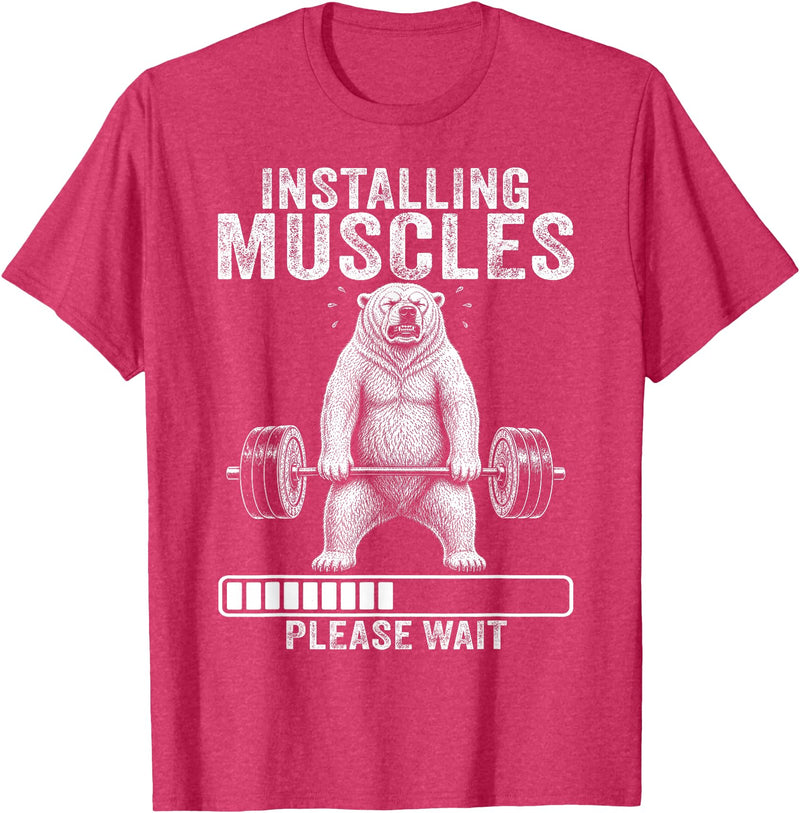 Funny Polar Bear Fitness Deadlift Workout Installing Muscles Please Wait Polar Bear Gym T-Shirt - Red Heather