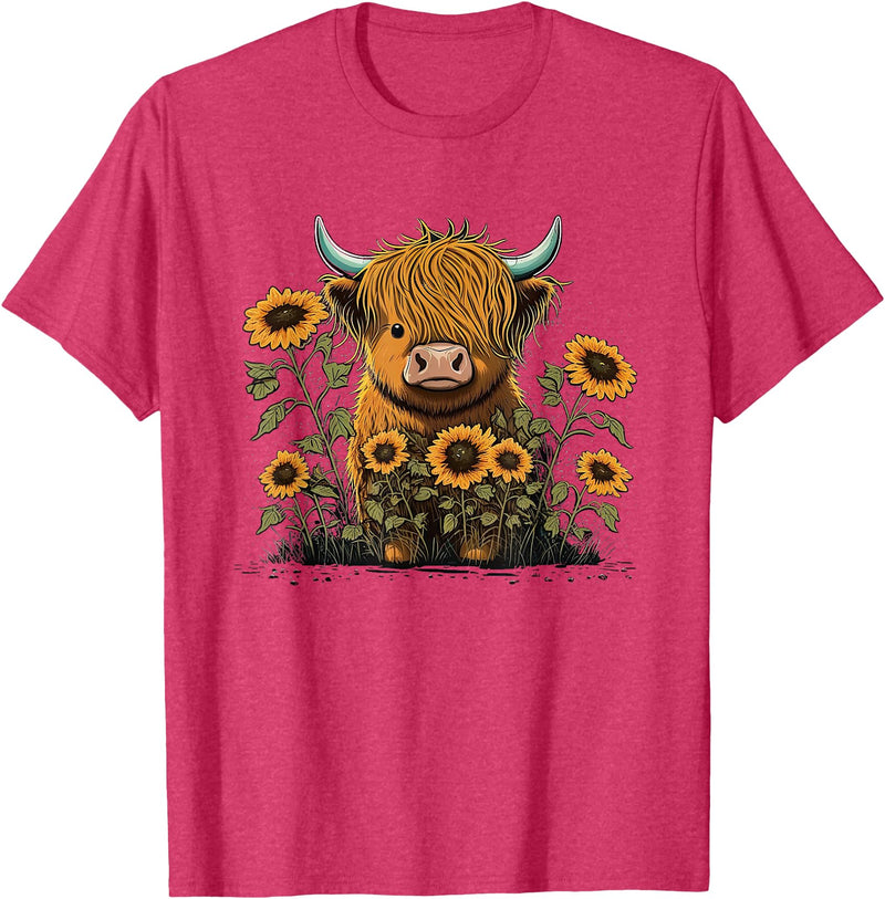 Scottish Highland Cow Cute Highland cattle Cow Funny Highland Cow T-Shirt - Red Heather