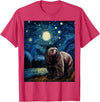 Starry Night Wildlife Graphic Grizzly Bear Van Gogh Starry Night Grizzlies Animal T-Shirt - Red Heather