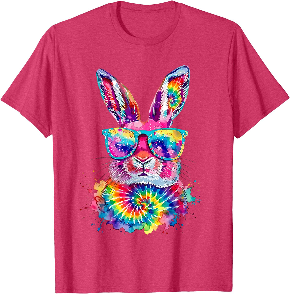 Bunny Face with Tie Dye Glasses Happy Easter Day Men Boy Kid T-Shirt in Red Heather