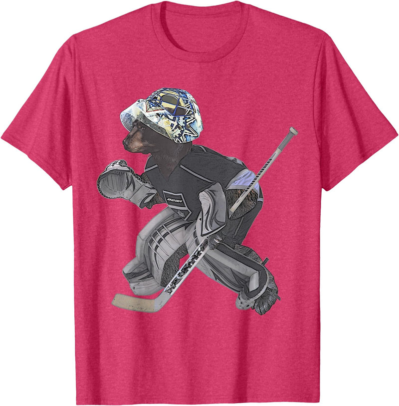 Behrbones Bear Hockey Goalie T-Shirt - Red Heather